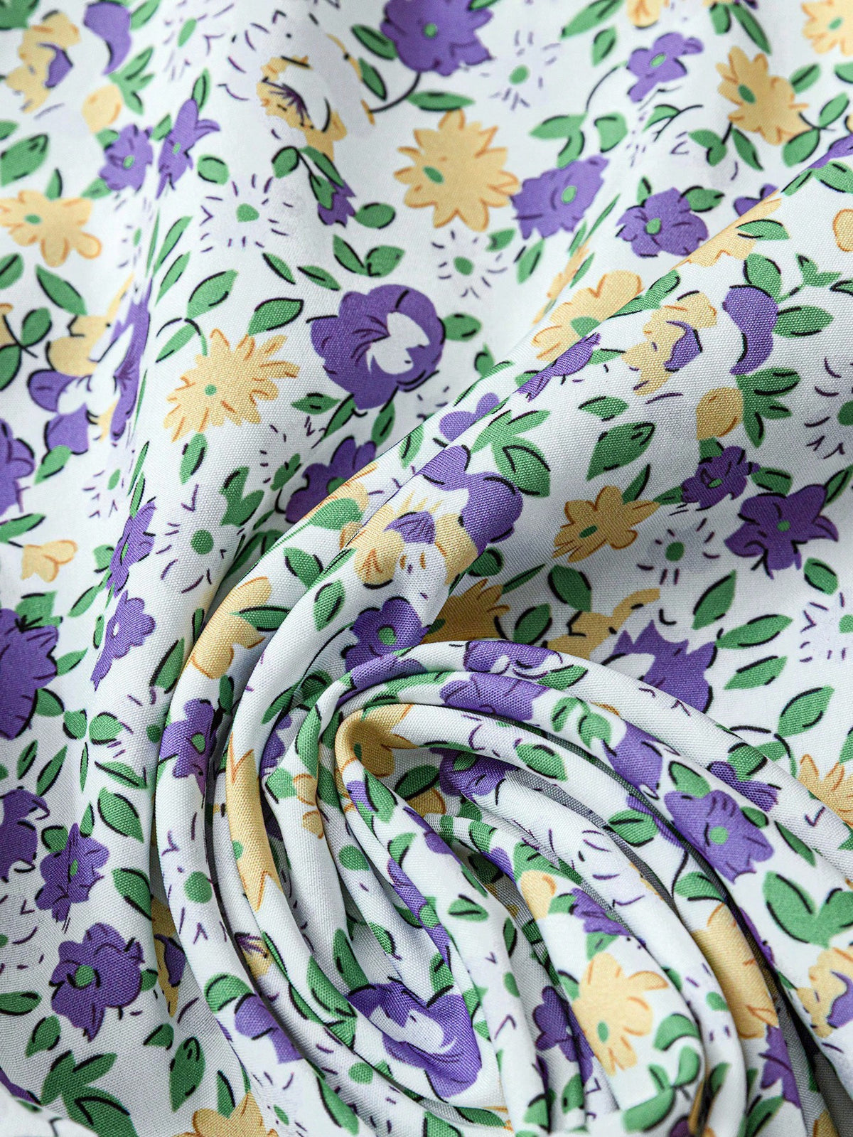Ruffled Cap Sleeve Blouse With Micro Floral Print - Purple - 3