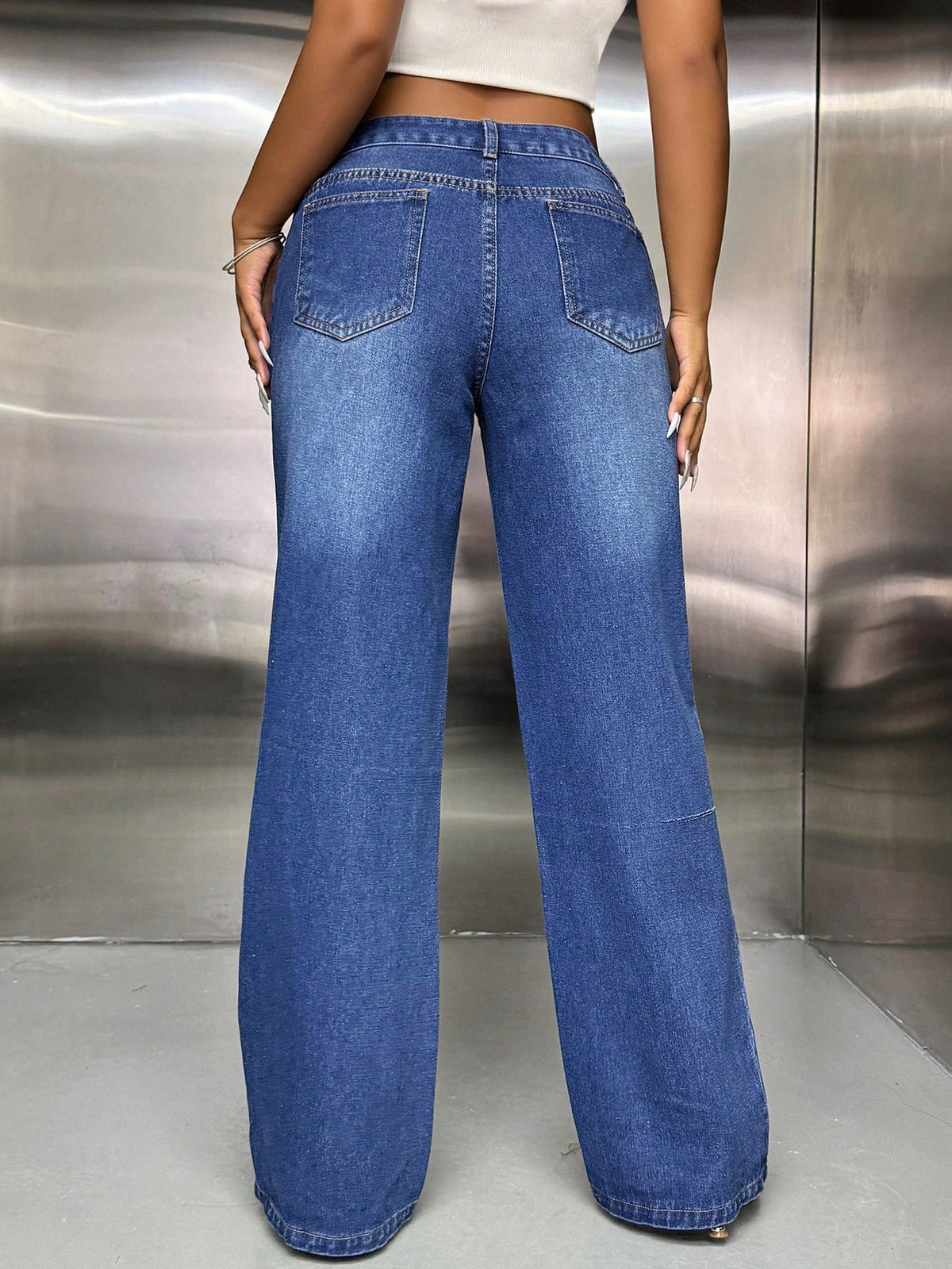 Slouchy Mid Rise Baggy Denim Jeans - Darkblue - 1