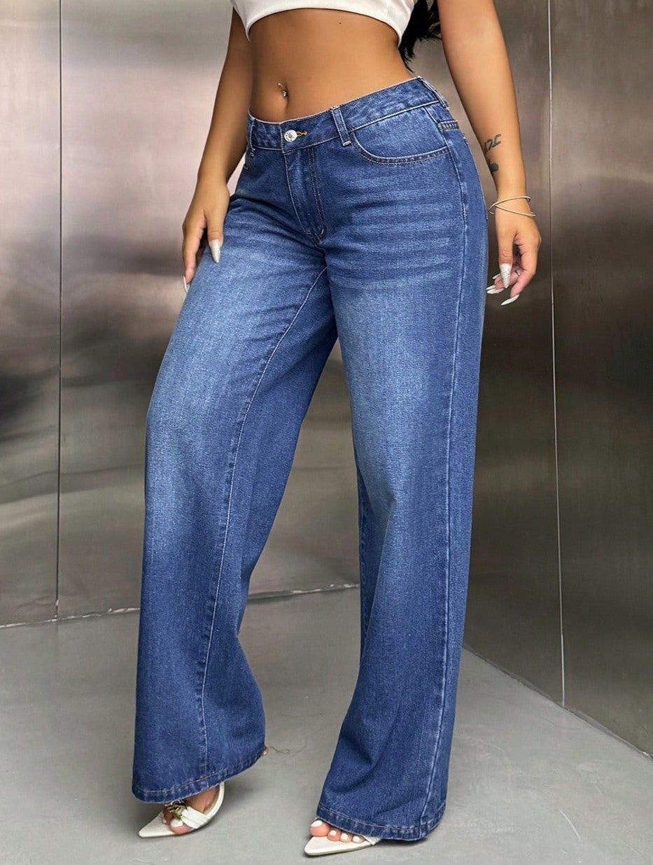 Slouchy Mid Rise Baggy Denim Jeans - Darkblue - 2