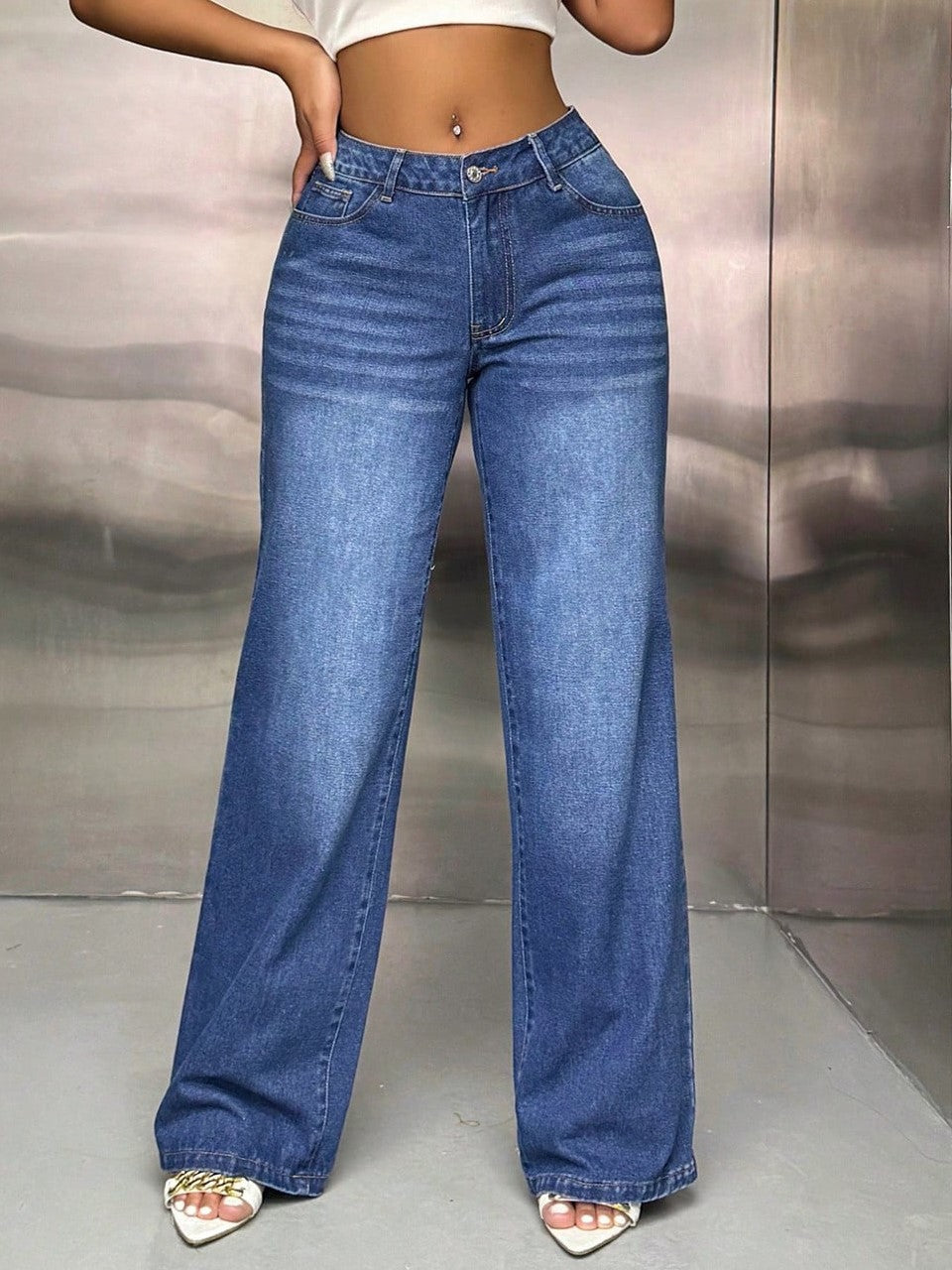 Slouchy Mid Rise Baggy Denim Jeans - Darkblue - 3