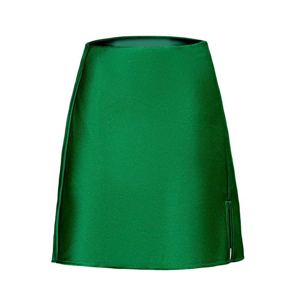 Satin High Waist Slit Mini Skirt - Green
