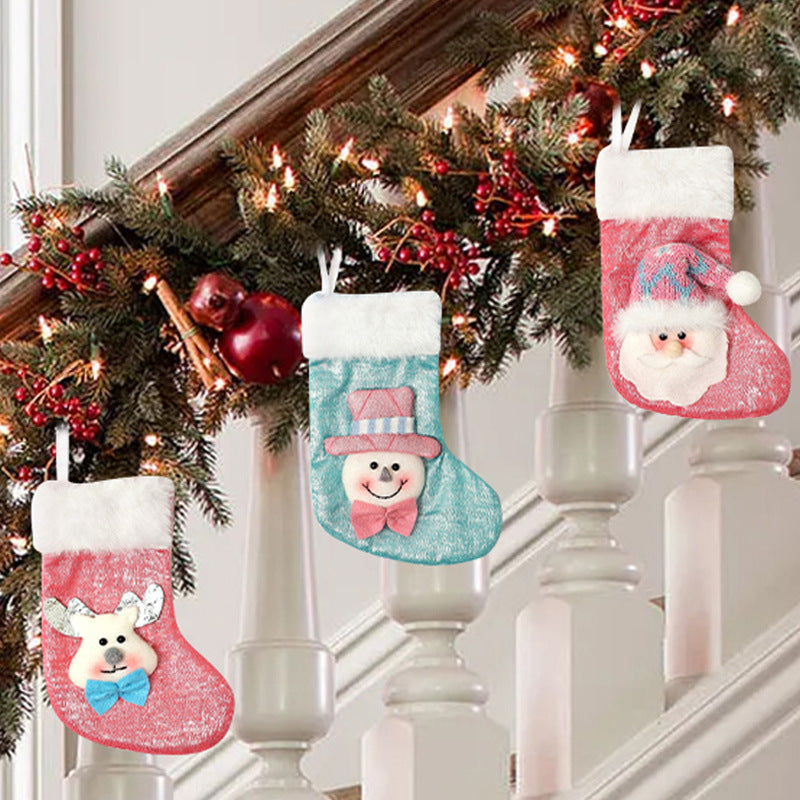 Mini Christmas Stocking Treat Bag with Fluffy Cuff - Elk
