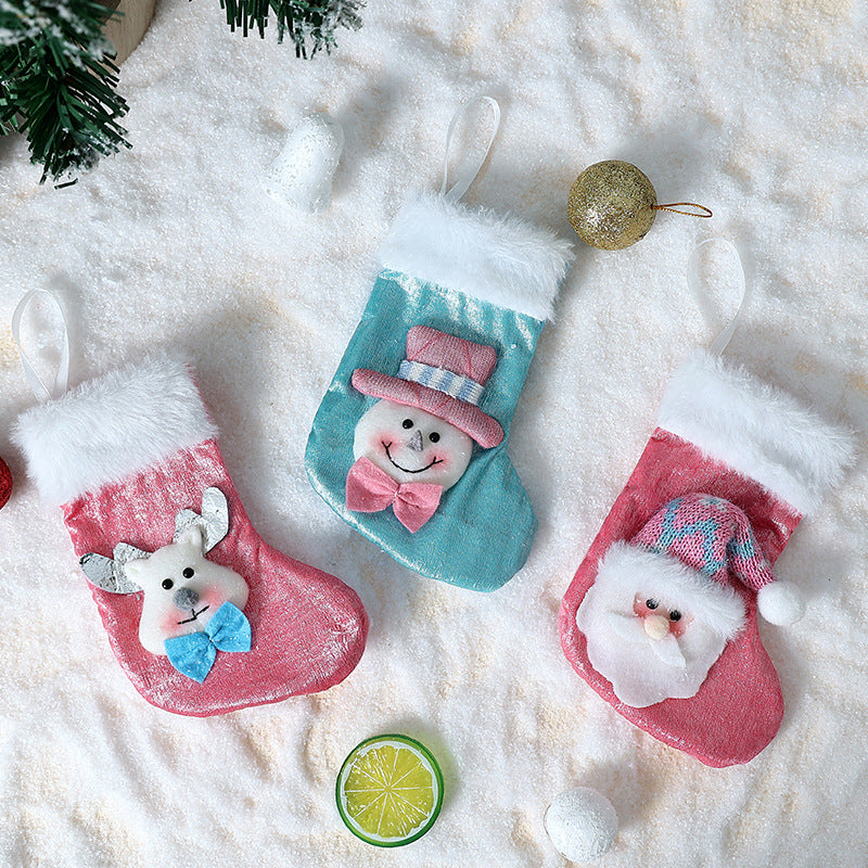 Mini Christmas Stocking Treat Bag with Fluffy Cuff - Elk - 1