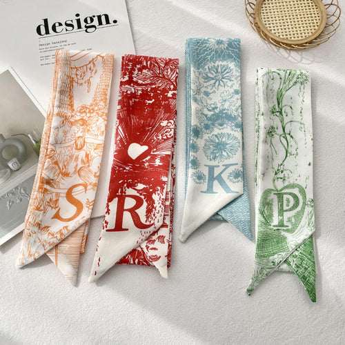 Alphabet Toile Print Skinny Twilly Scarf