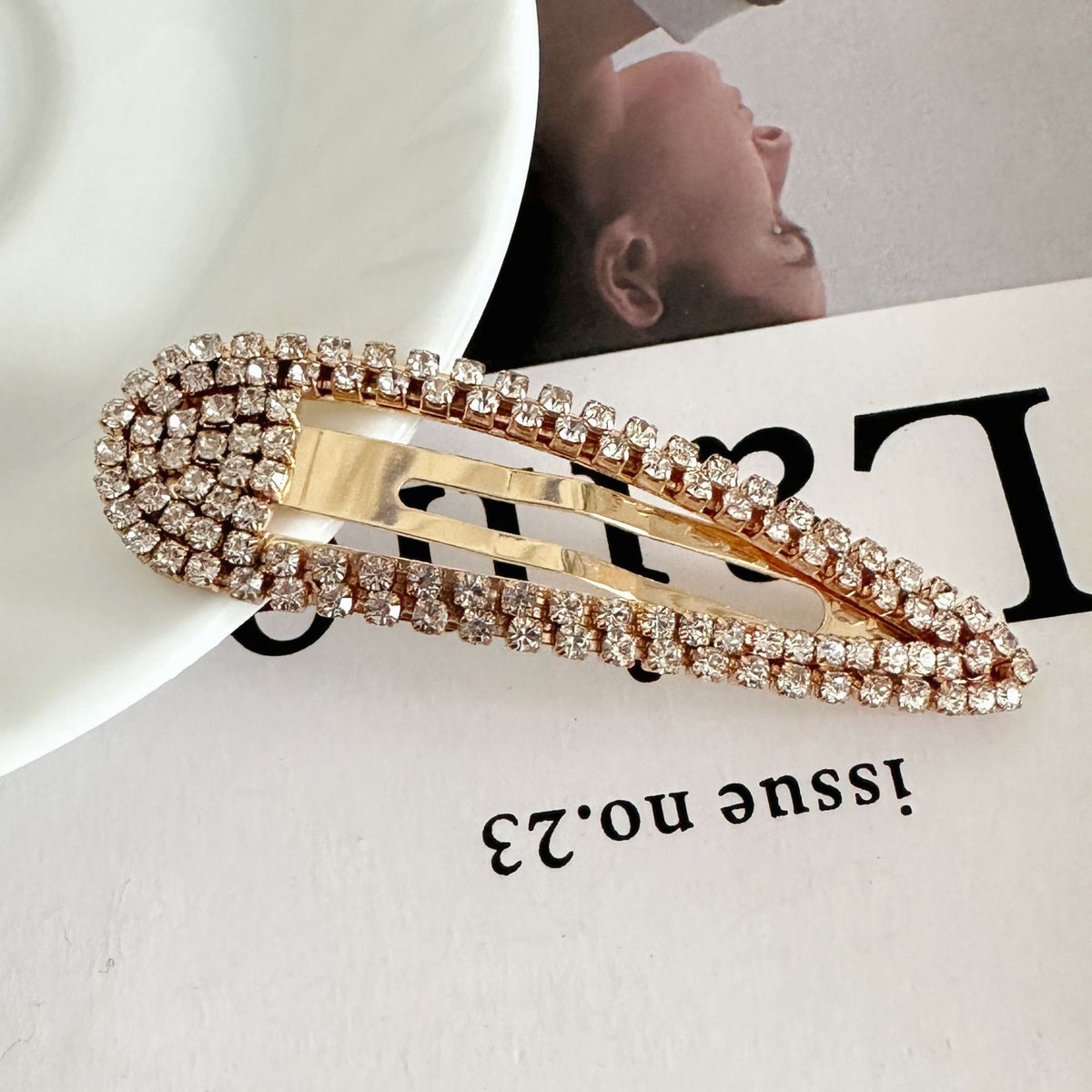 Rhinestone Teardrop Snap Hair Clips - Gold_L