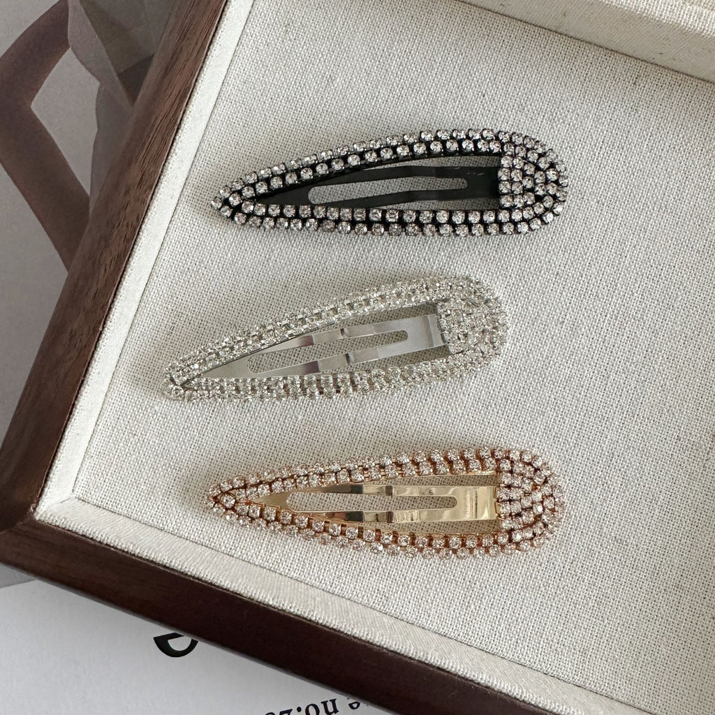 Rhinestone Teardrop Snap Hair Clips