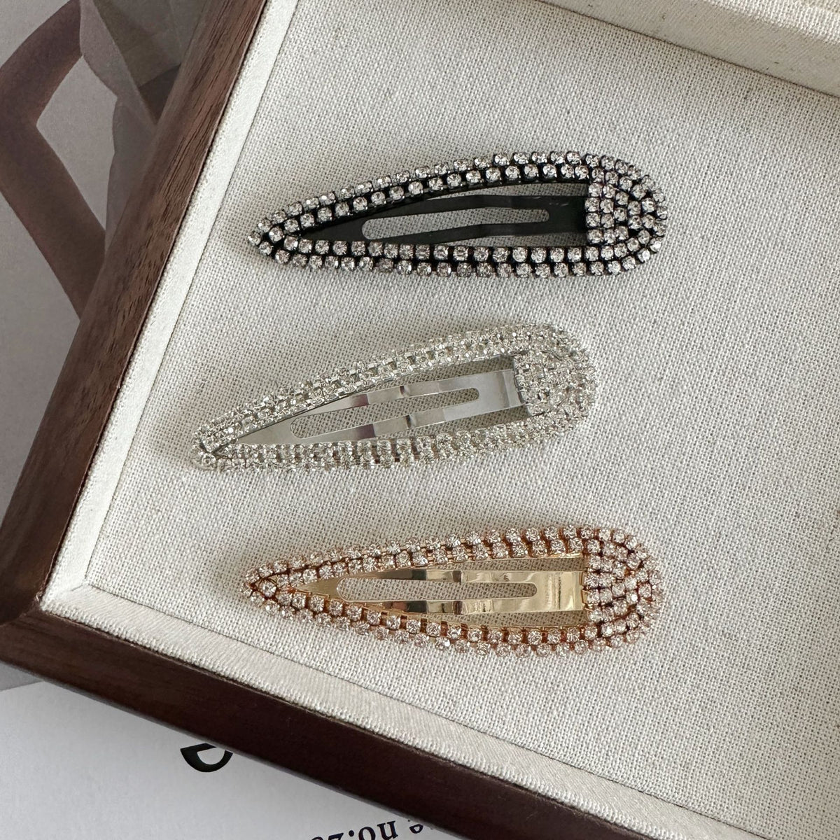 Rhinestone Teardrop Snap Hair Clips