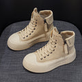 Suede Platform High Top Sneakers with Side Zip - Apricot