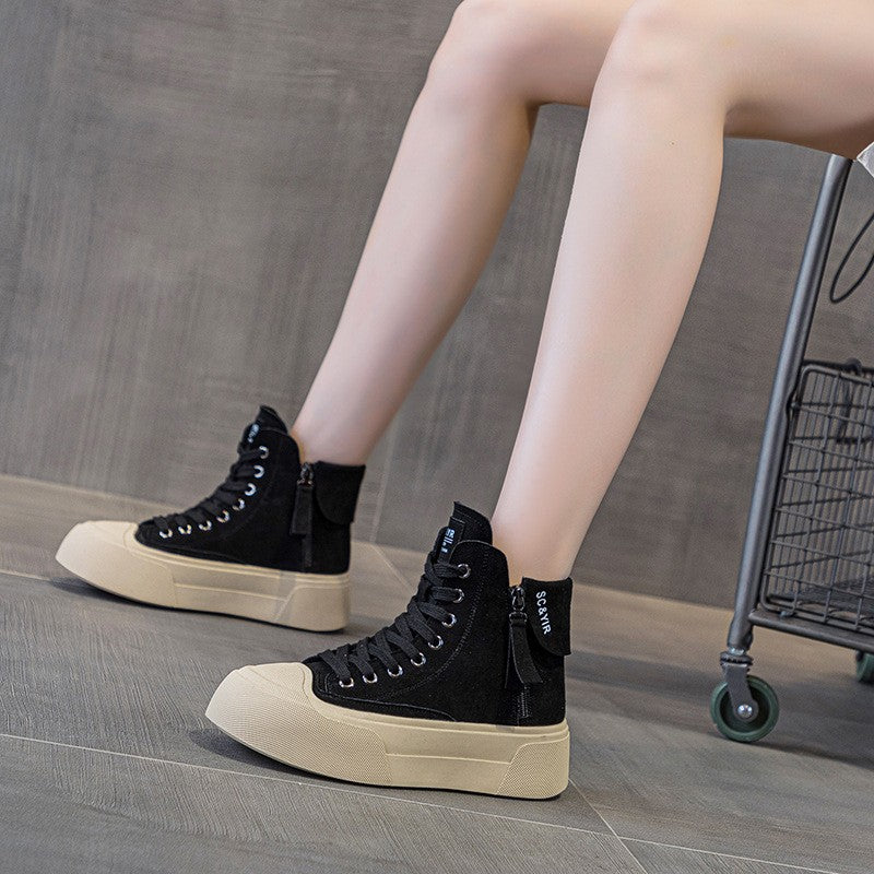 Suede Platform High Top Sneakers with Side Zip