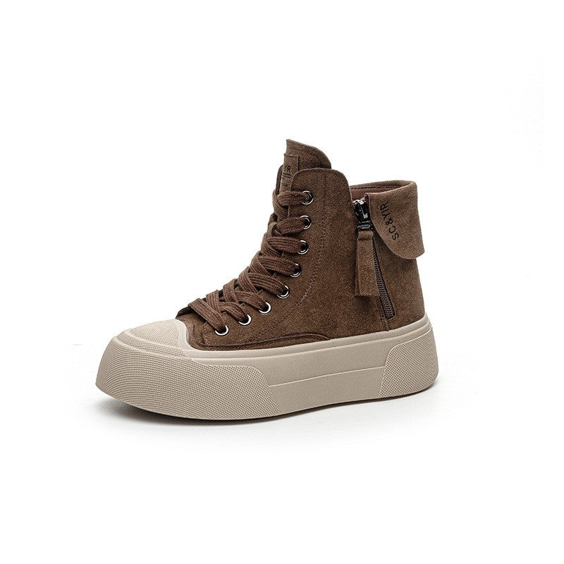Suede Platform High Top Sneakers with Side Zip