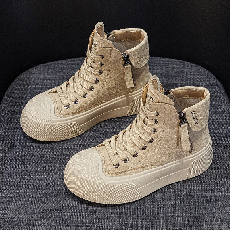 Suede Platform High Top Sneakers with Side Zip