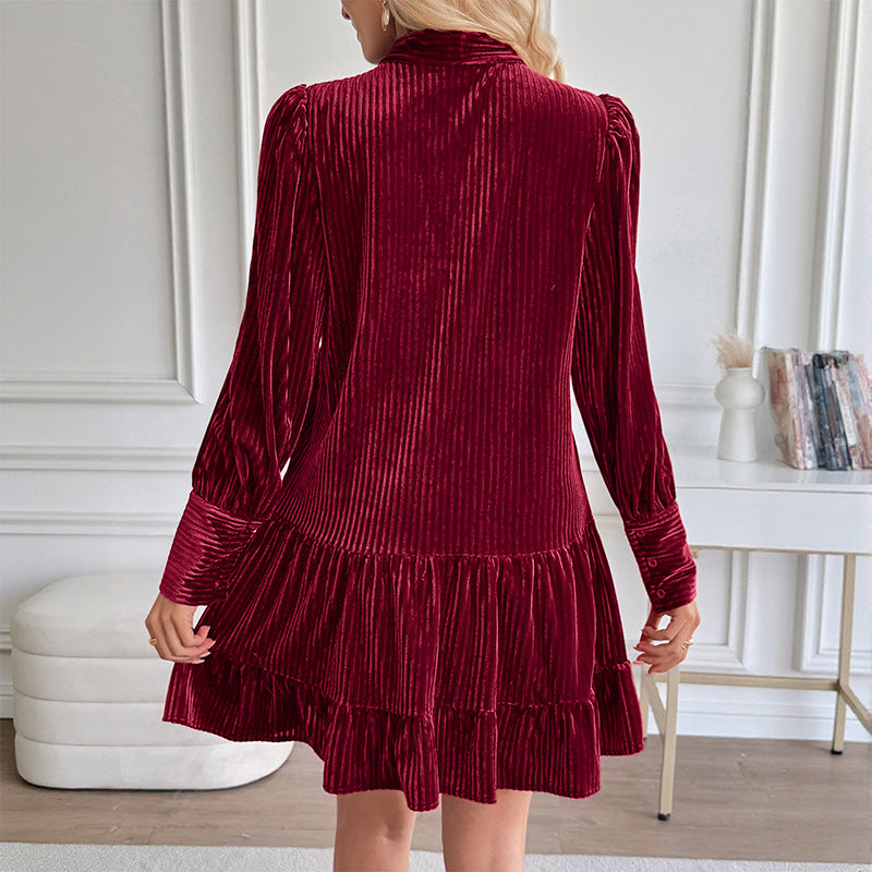 Ribbed Velvet Ruffle Hem Mini Dress - view 1