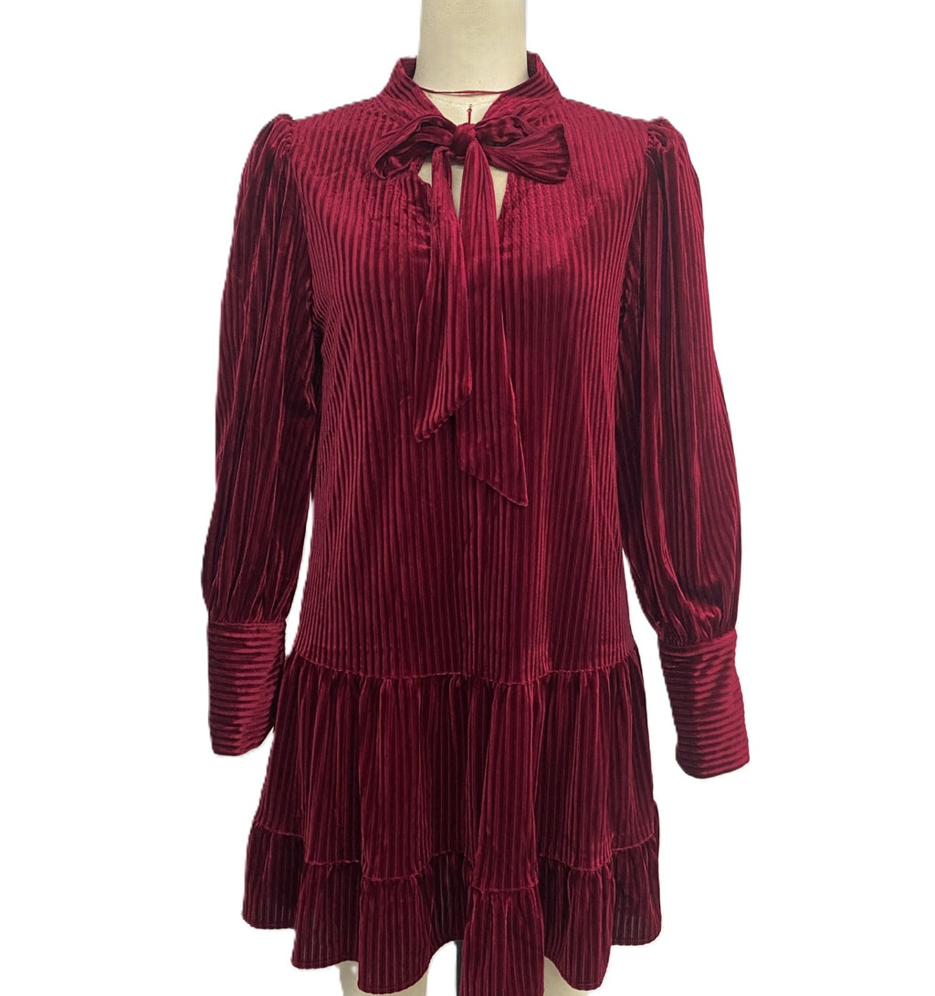 Ribbed Velvet Ruffle Hem Mini Dress - view 4