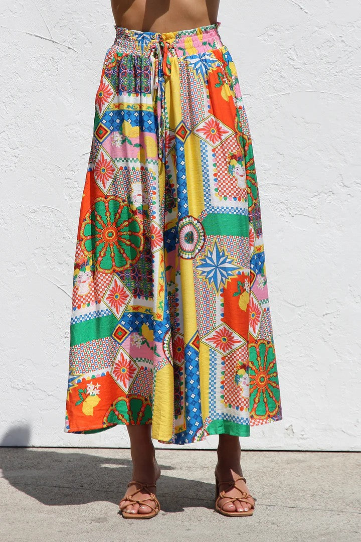 Patchwork Print Shirt And Maxi Skirt Set - Printed - 4