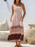 Border Print Smocked Tiered Maxi Sundress - Print