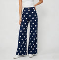 Polka Dot Wide Leg High Waist Jeans - DarkBlue