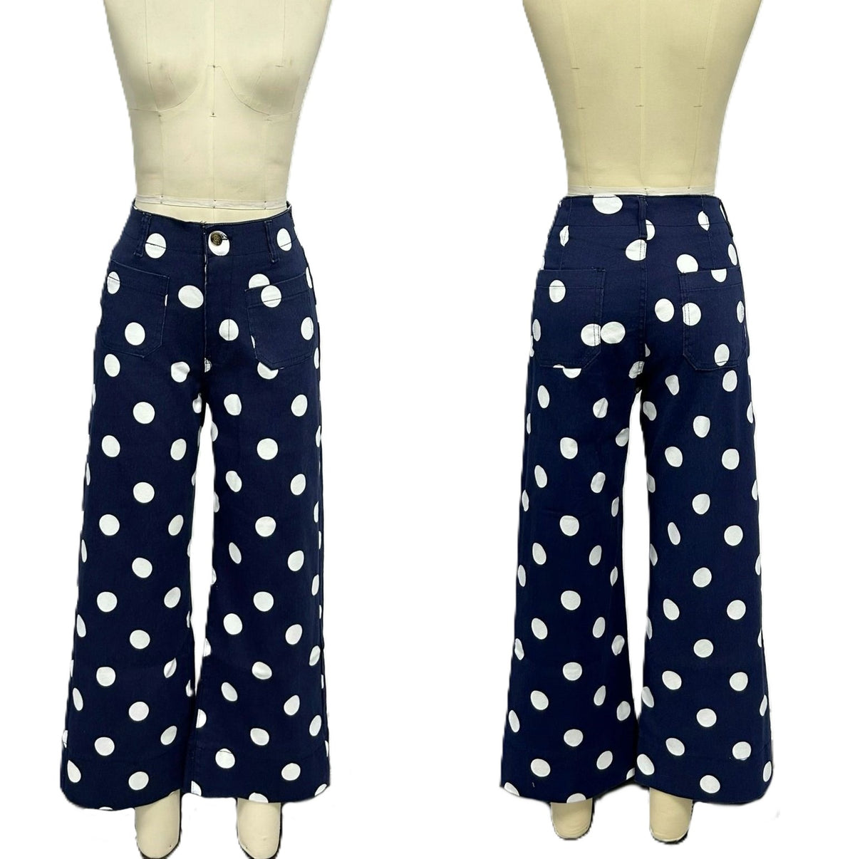 Polka Dot Wide Leg High Waist Jeans - DarkBlue - 1