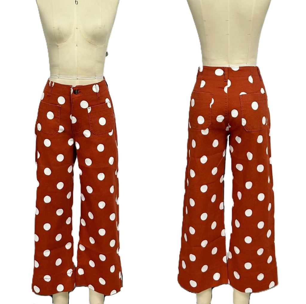 Polka Dot Wide Leg High Waist Jeans - Orange
