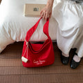 Embroidered Canvas Hobo Shoulder Bag - Red