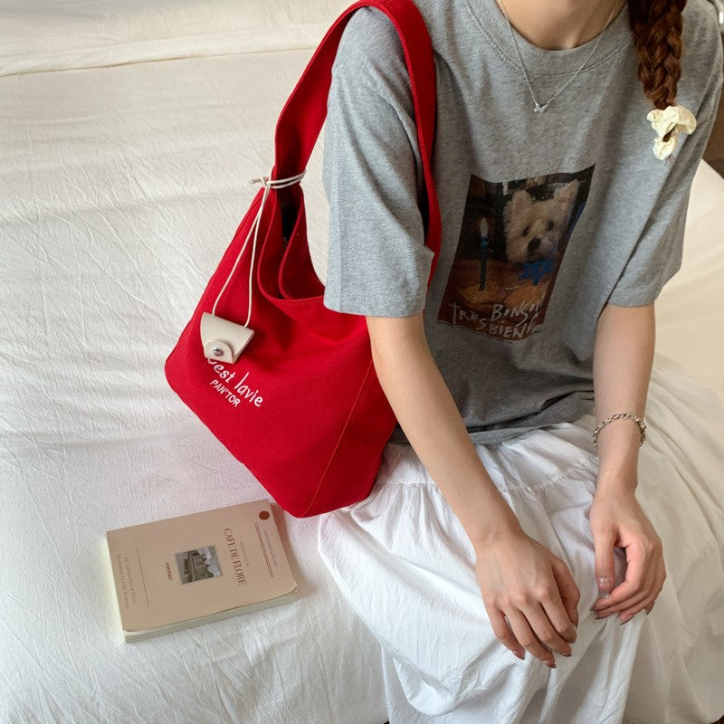 Embroidered Canvas Hobo Shoulder Bag