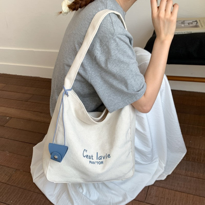 Embroidered Canvas Hobo Shoulder Bag