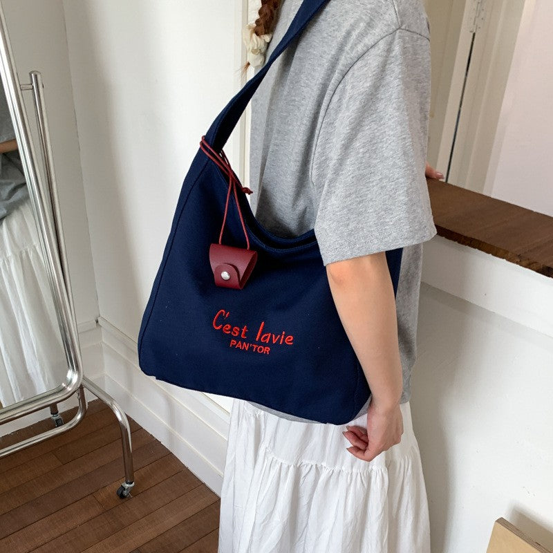 Embroidered Canvas Hobo Shoulder Bag