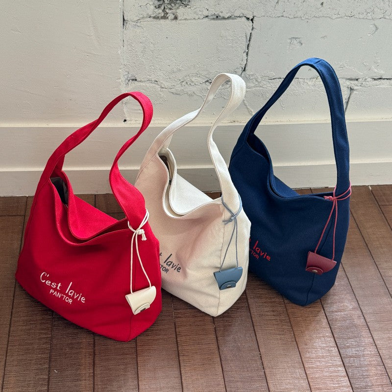 Embroidered Canvas Hobo Shoulder Bag