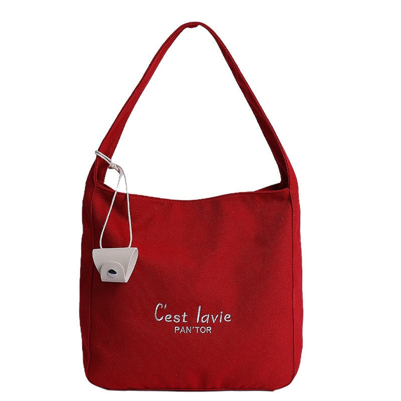 Embroidered Canvas Hobo Shoulder Bag