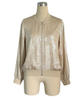 Shimmer Velvet Zip Front Bomber Jacket - Gold