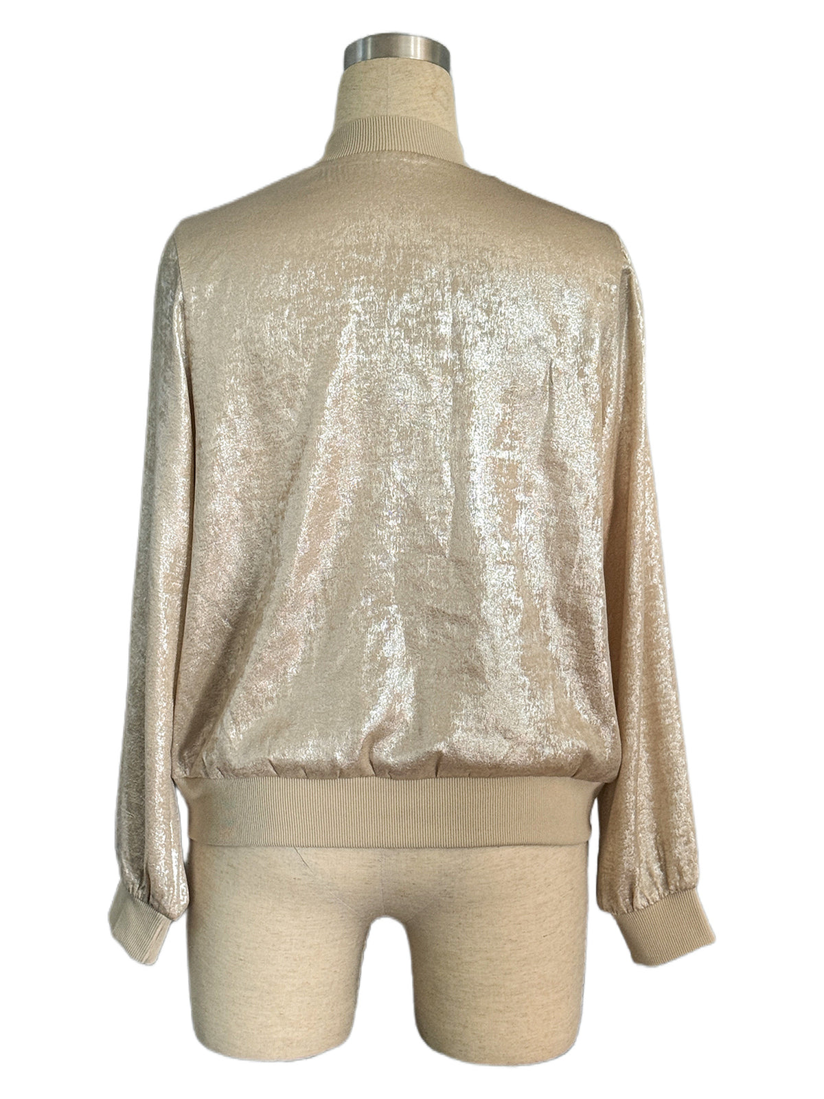 Shimmer Velvet Zip Front Bomber Jacket - Gold - 1
