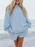 Oversized Fleece Sweatshirt And Shorts Set - Blue