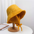 Faux Suede Sherpa Lined Earflap Bucket Hat - Mustard