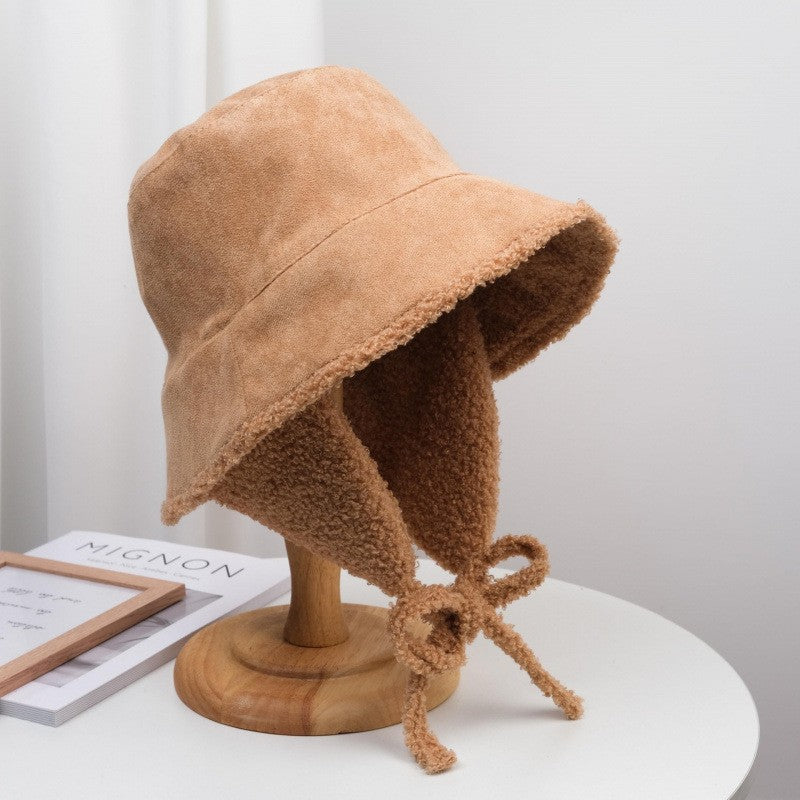 Faux Suede Sherpa Lined Earflap Bucket Hat