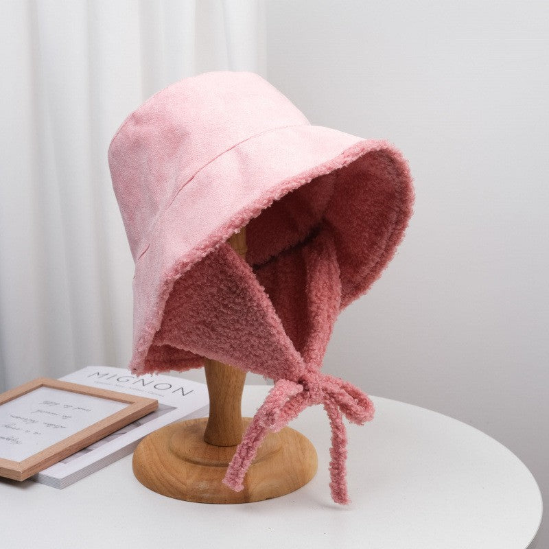 Faux Suede Sherpa Lined Earflap Bucket Hat