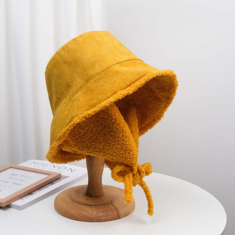 Faux Suede Sherpa Lined Earflap Bucket Hat