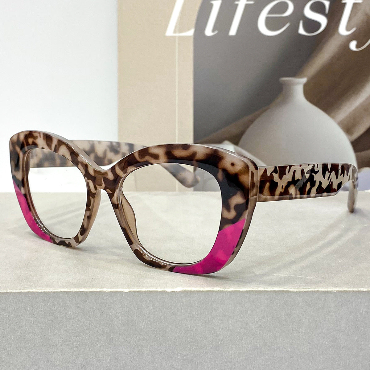 Wide Rim Cat Eye Eyeglasses - Leopard - 1