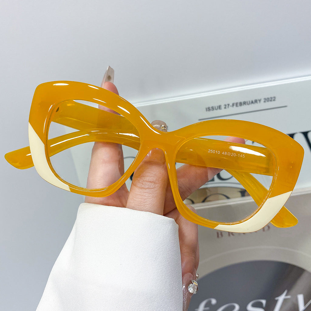 Wide Rim Cat Eye Eyeglasses - Yellow