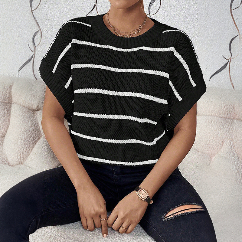 Horizontal Stripe Dolman Sleeve Knit Top
