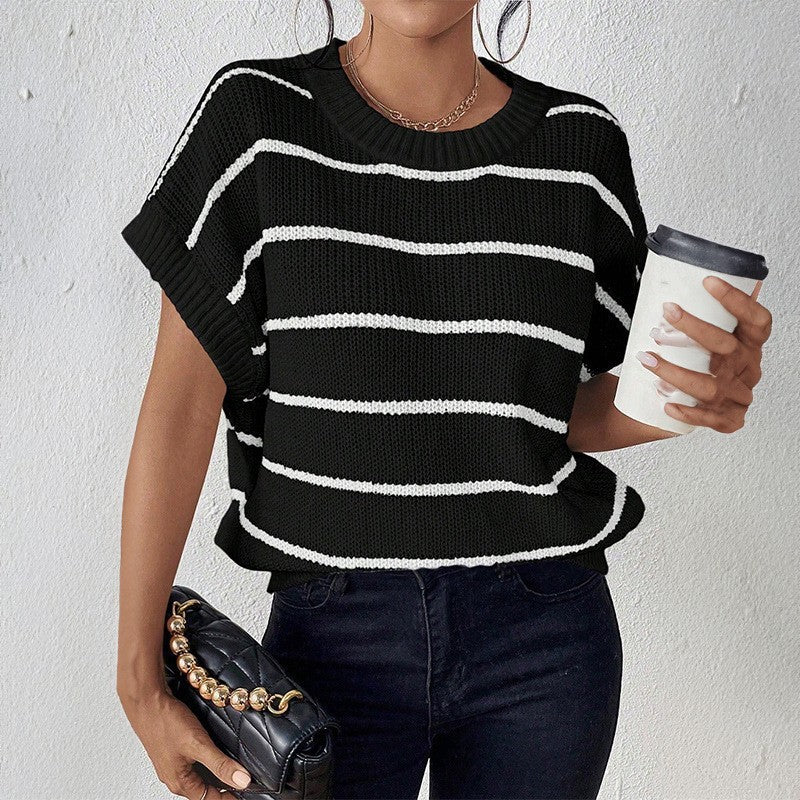 Horizontal Stripe Dolman Sleeve Knit Top - view 5
