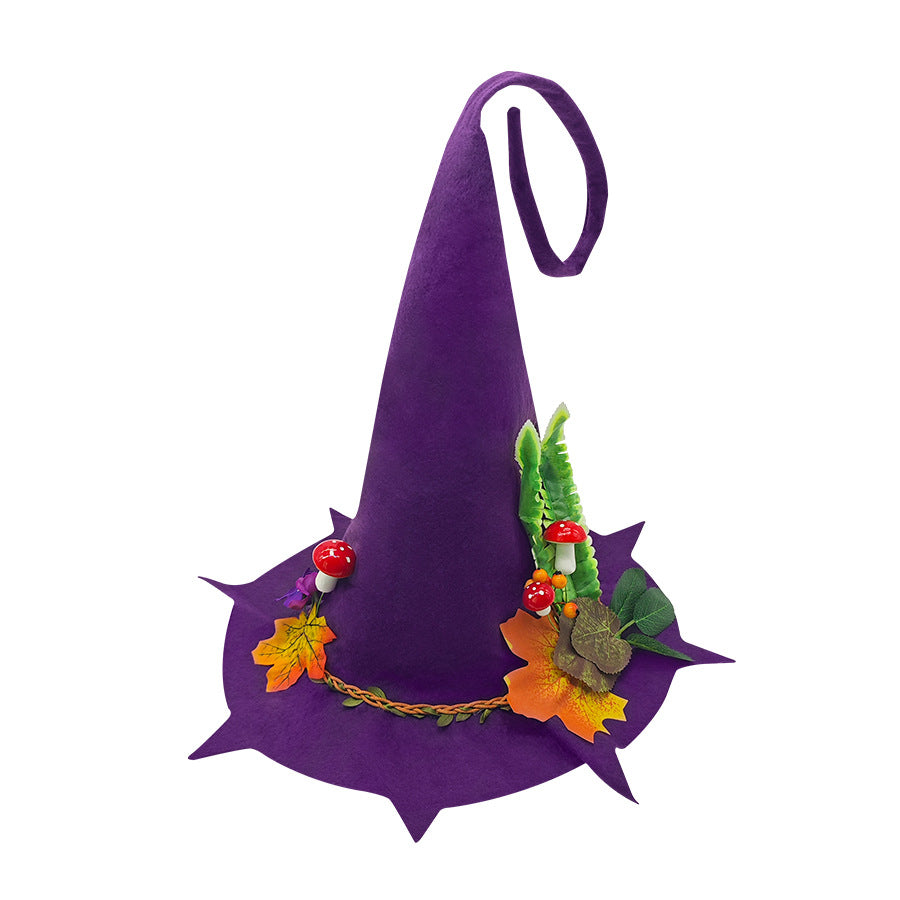 Woodland Mushroom Witch Hat With Leaf Garland - Purple