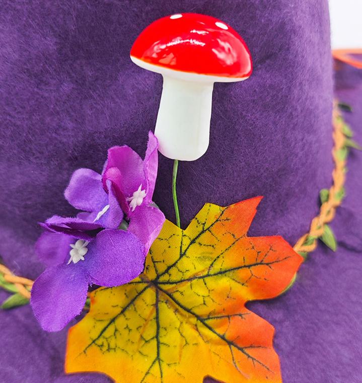 Woodland Mushroom Witch Hat With Leaf Garland - Purple - 2