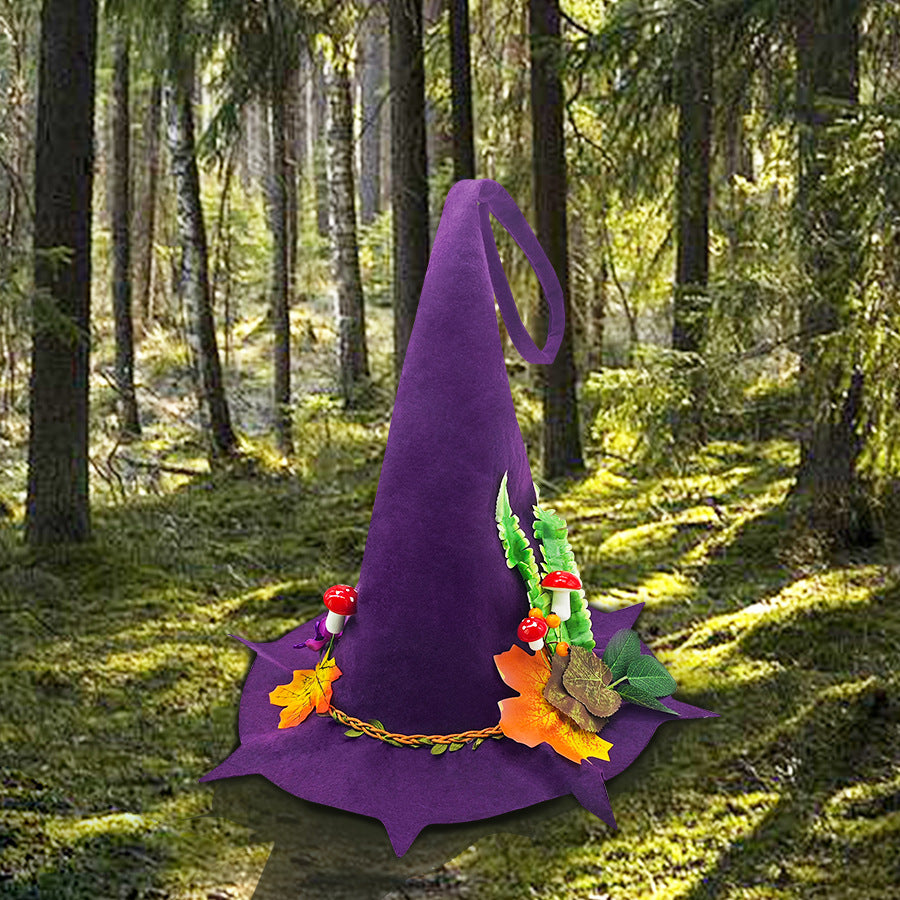 Woodland Mushroom Witch Hat With Leaf Garland - Purple - 3