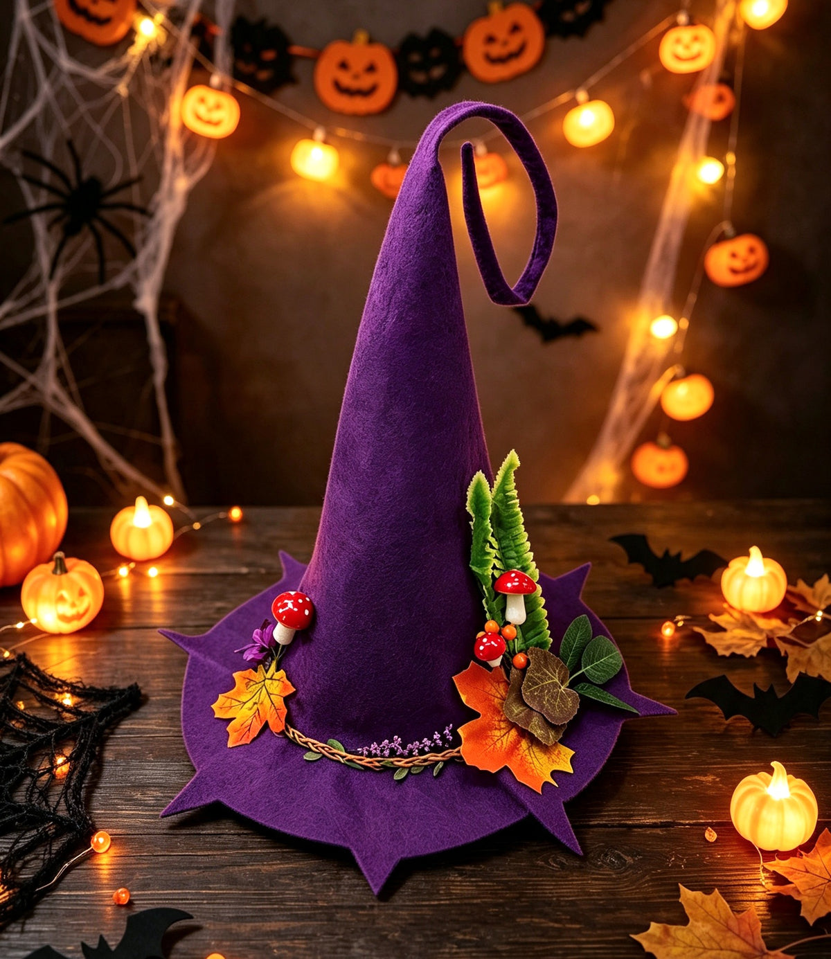 Woodland Mushroom Witch Hat With Leaf Garland