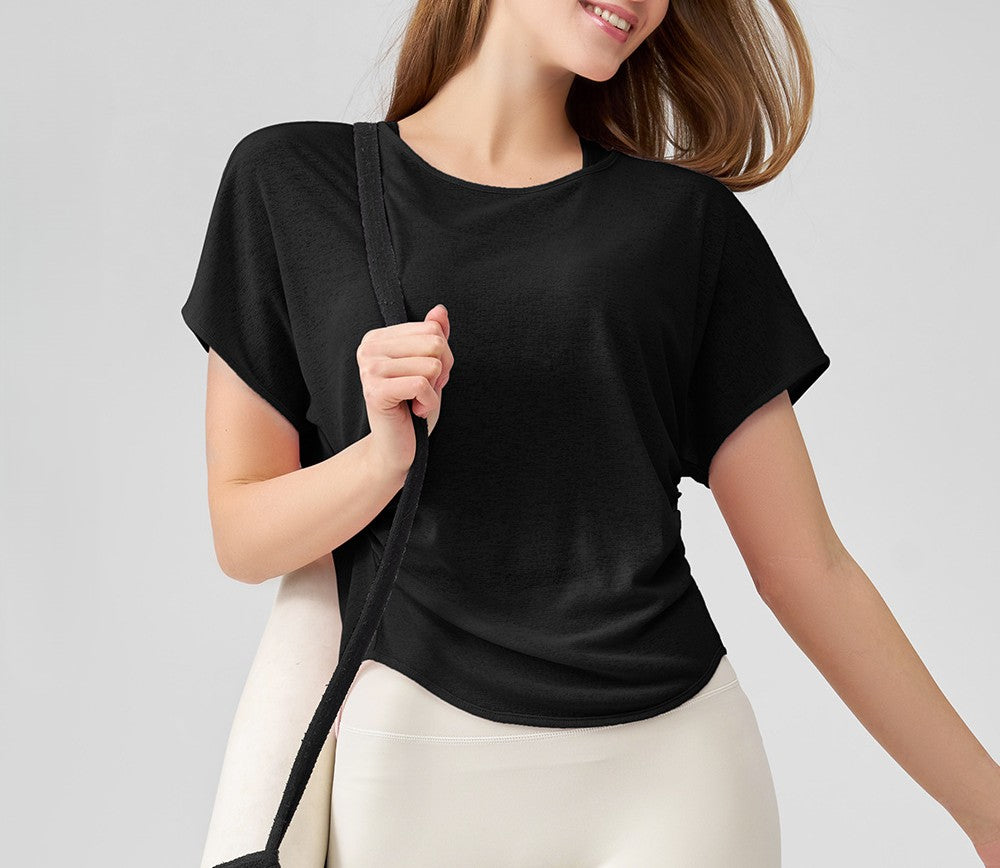 Strappy Cutout Back Short Sleeve Tee - Black