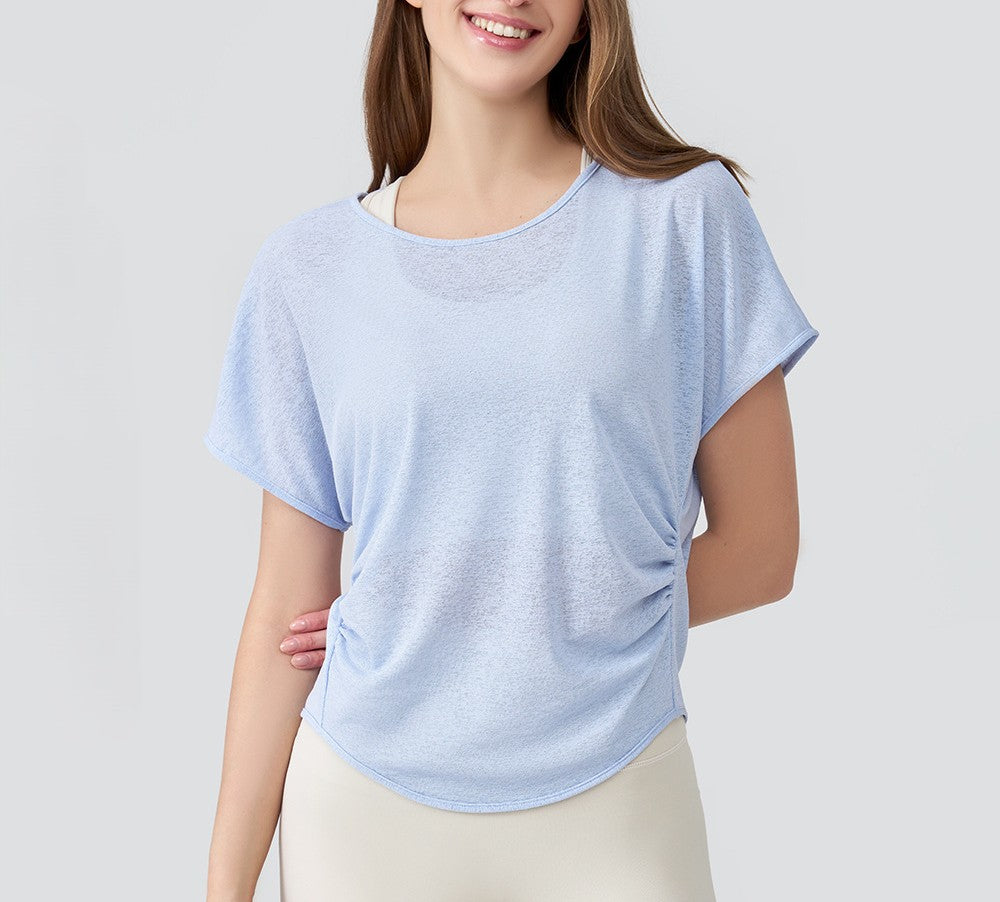 Strappy Cutout Back Short Sleeve Tee - Blue