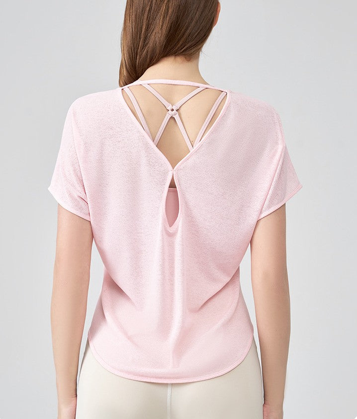 Strappy Cutout Back Short Sleeve Tee - view 1