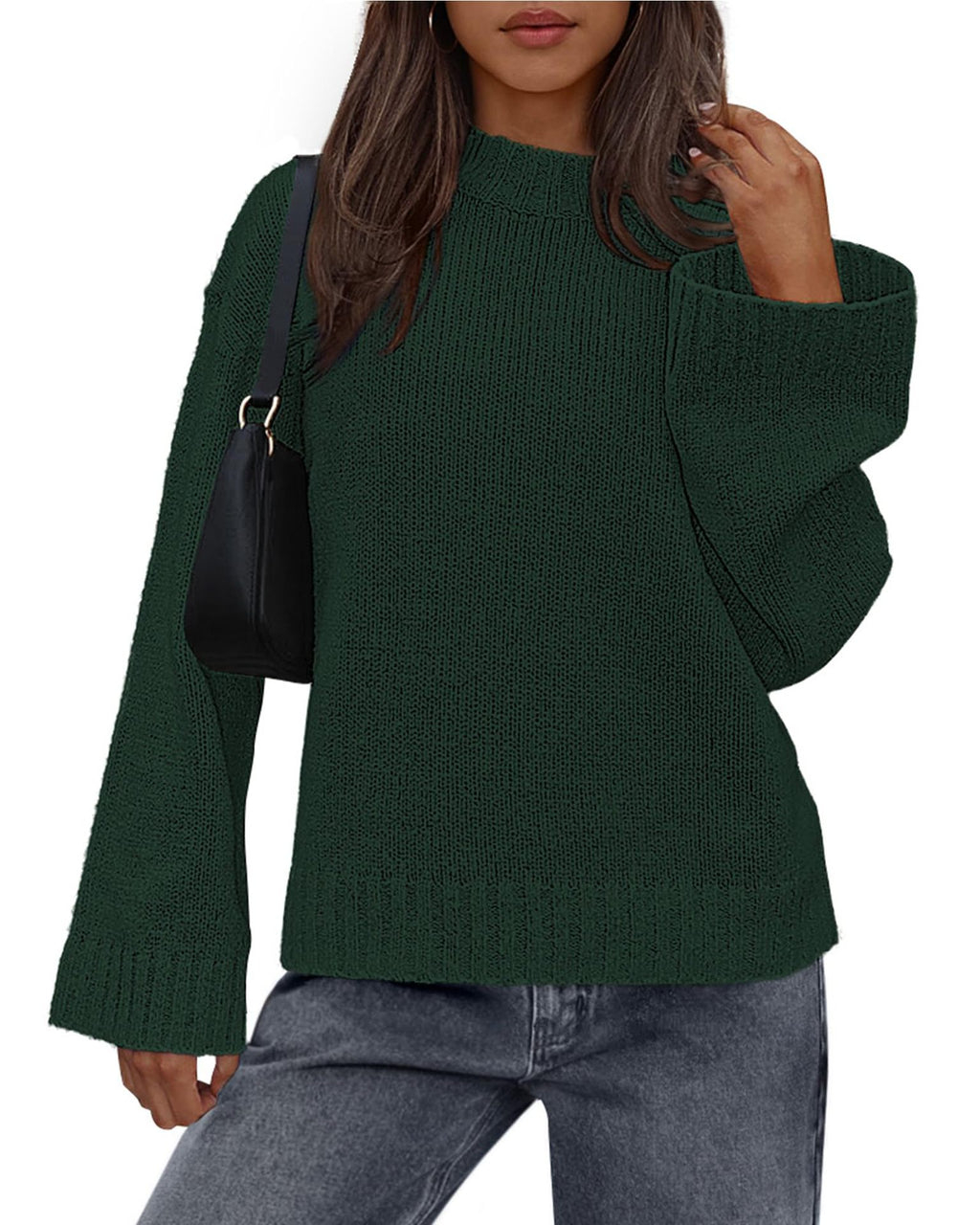 Oversized Drop Shoulder Crewneck Knit Sweater - ArmyGreen