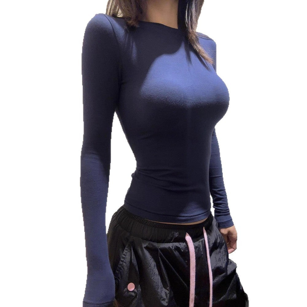 Brushed Stretch Crew Neck Fitted Long Sleeve Yoga Top