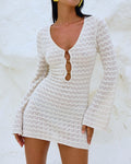 Textured Knit Toggle Front Mini Cover Up - Beige
