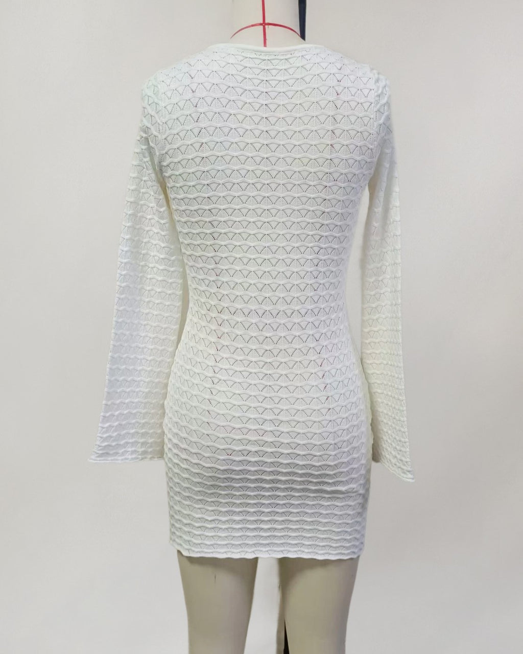 Textured Knit Toggle Front Mini Cover Up - Beige - 2